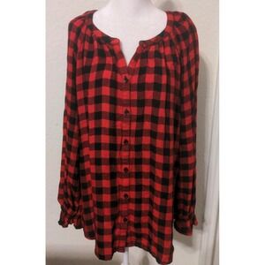 Beach Lunch Lounge Collection Women's Red & Black Plaid Long Sleeve Shirt Size L